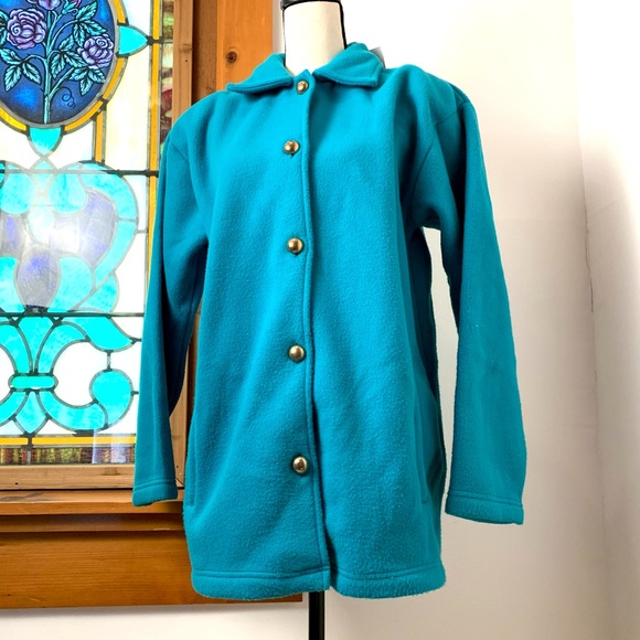 Vintage NWT Vicki Wayne’s Blue Fleece Pea Coat- Oversized Small - Picture 1 of 8